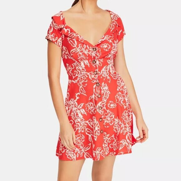 Free People Dresses & Skirts - Free People A Thing Called Love Mini Dress Floral Linen Blend Women's Size 0